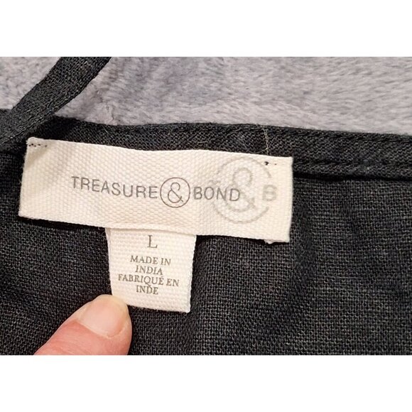 NWT Treasure & Bond Black Button-Up Linen Blend Camisole/Sz. L - Picture 3 of 5
